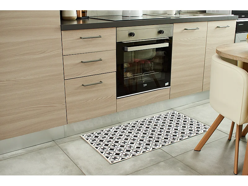 Tapis de cuisine - noir - carreaux de ciment - 50x100cm