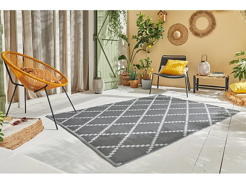 Tapis extérieur - gris et blanc - scoobi - 120x160 cm - polypropylène