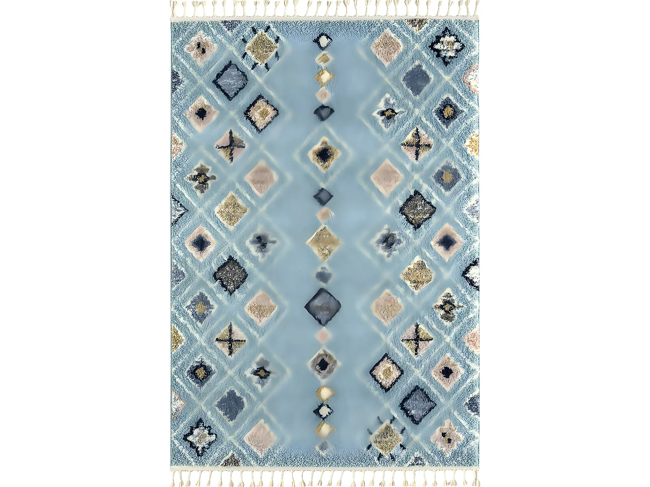 Tapis de salon - berbère - franges - laine - bleu - polypropylène - 120x170 cm