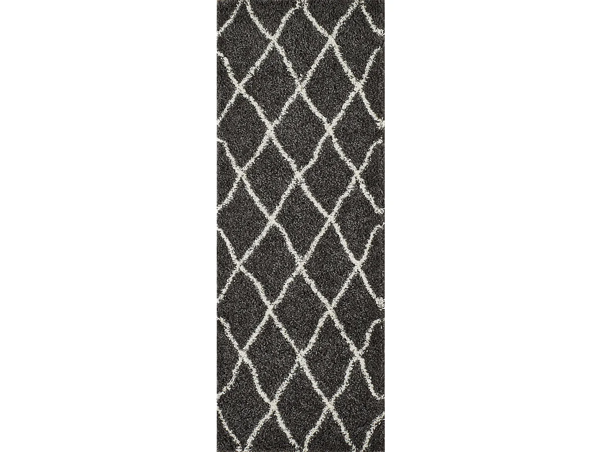 Tapis de salon - motif berbère - laine artificielle - Asma - 67x180cm - Anthracite