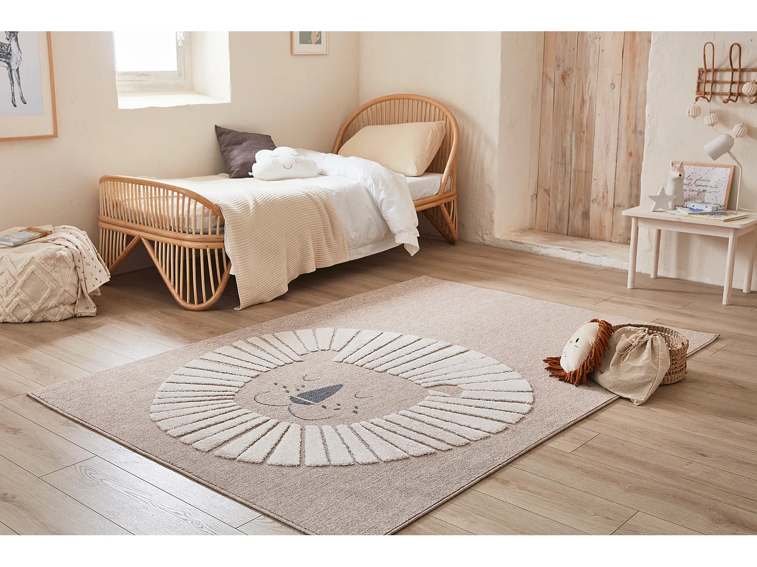 Tapis enfant - beige - crème - lion  - 120x170