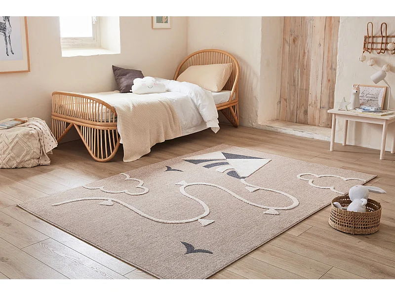 Tapis enfant - beige - crème - cerf-volant - 160x230
