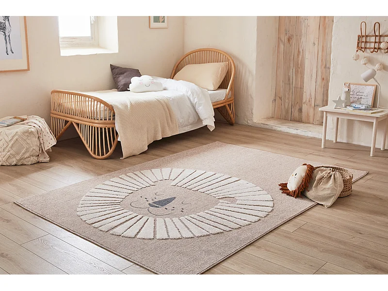 Tapis enfant - beige - crème - lion - 160x230