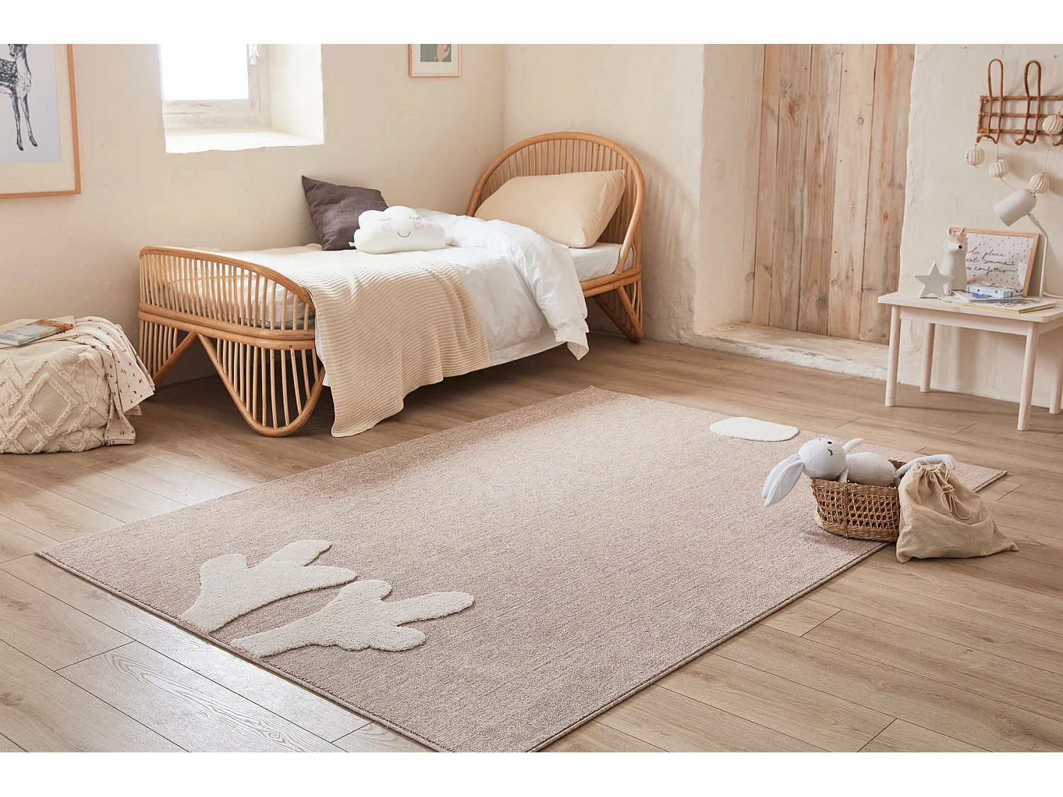 Tapis enfant - beige - crème - renne - 120x170