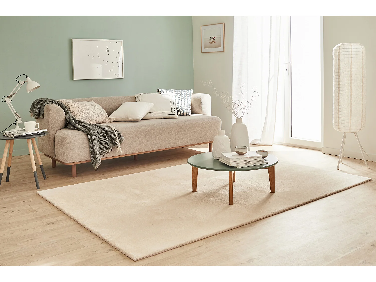 Tapis de salon - uni - doux - poils long - Loft - beige - 160x230 cm