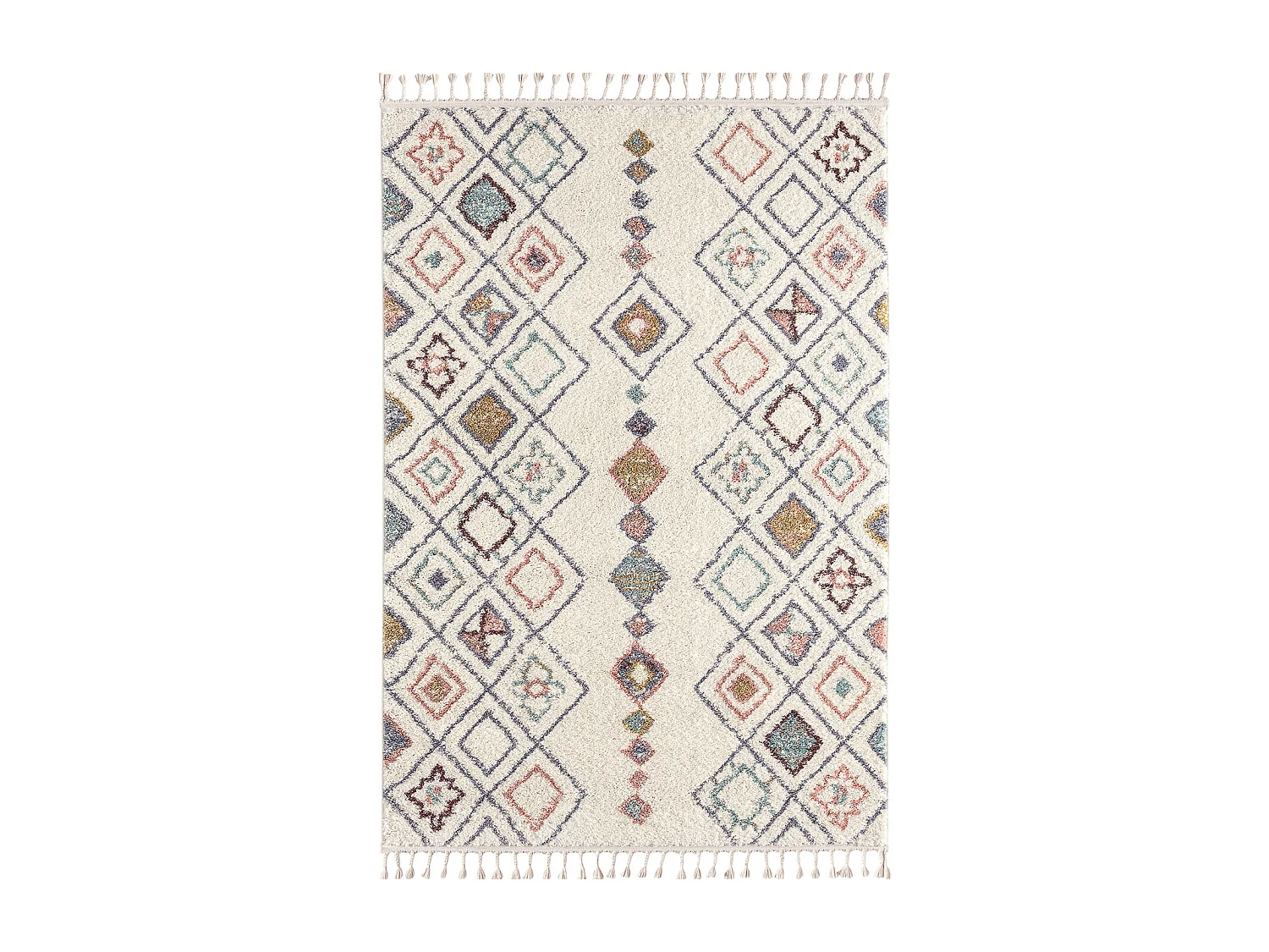 Tapis de salon - laine - franges - crème  - polypropylène - 160x230 cm