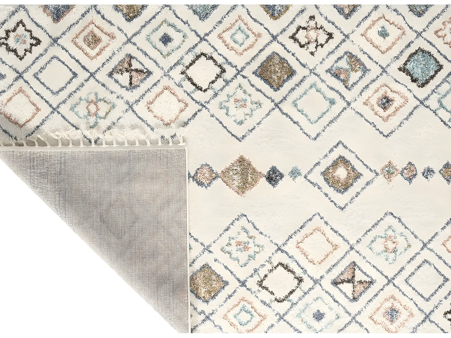 Tapis de salon - laine - franges - crème  - polypropylène - 160x230 cm