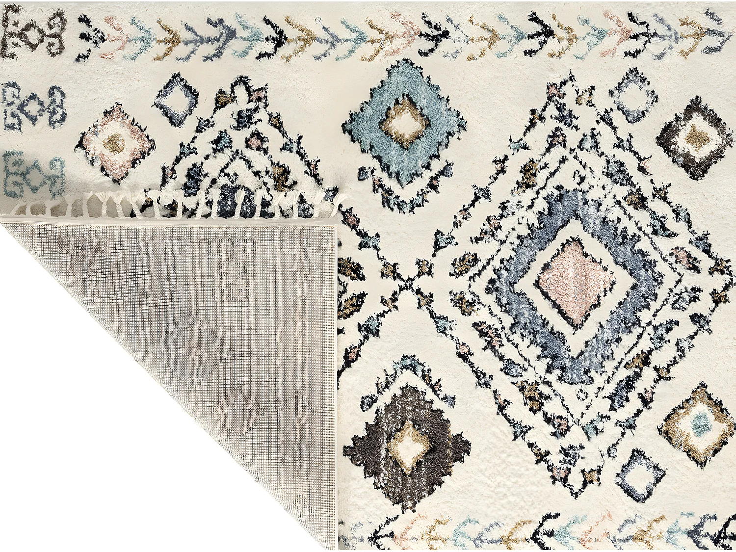 Tapis de salon - laine - franges - crème  - 160x230 cm