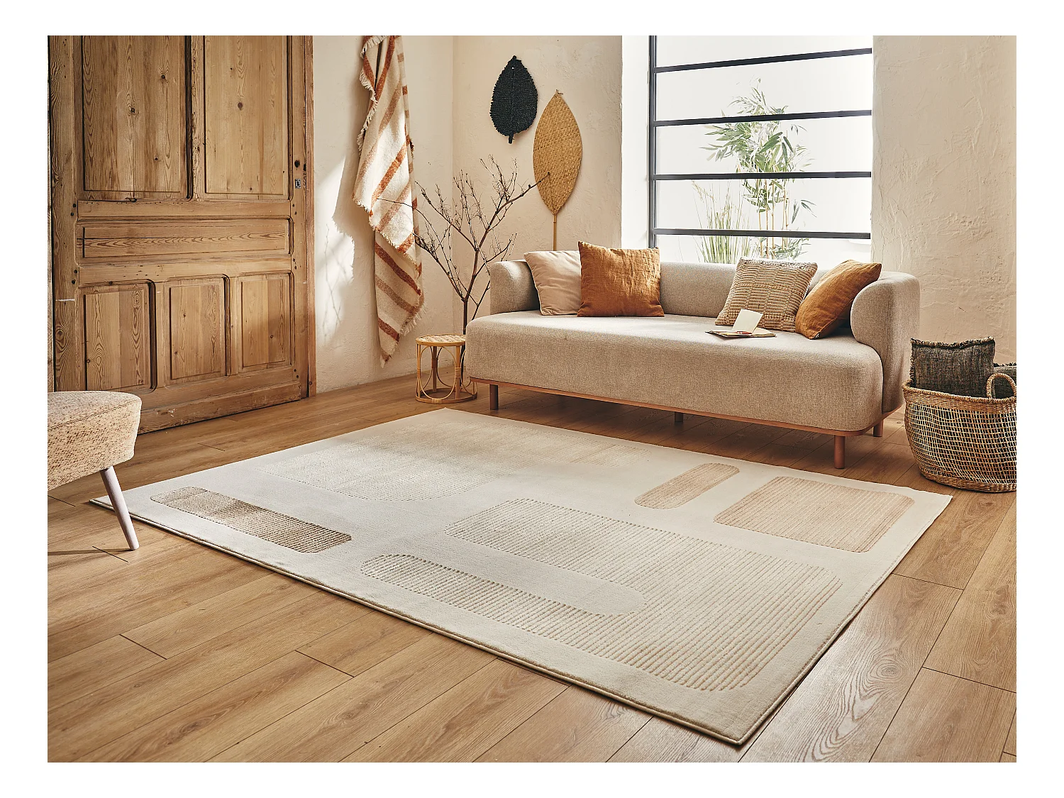 Tapis de salon - beige et crème - géométrique - Bianca - 200x290cm
