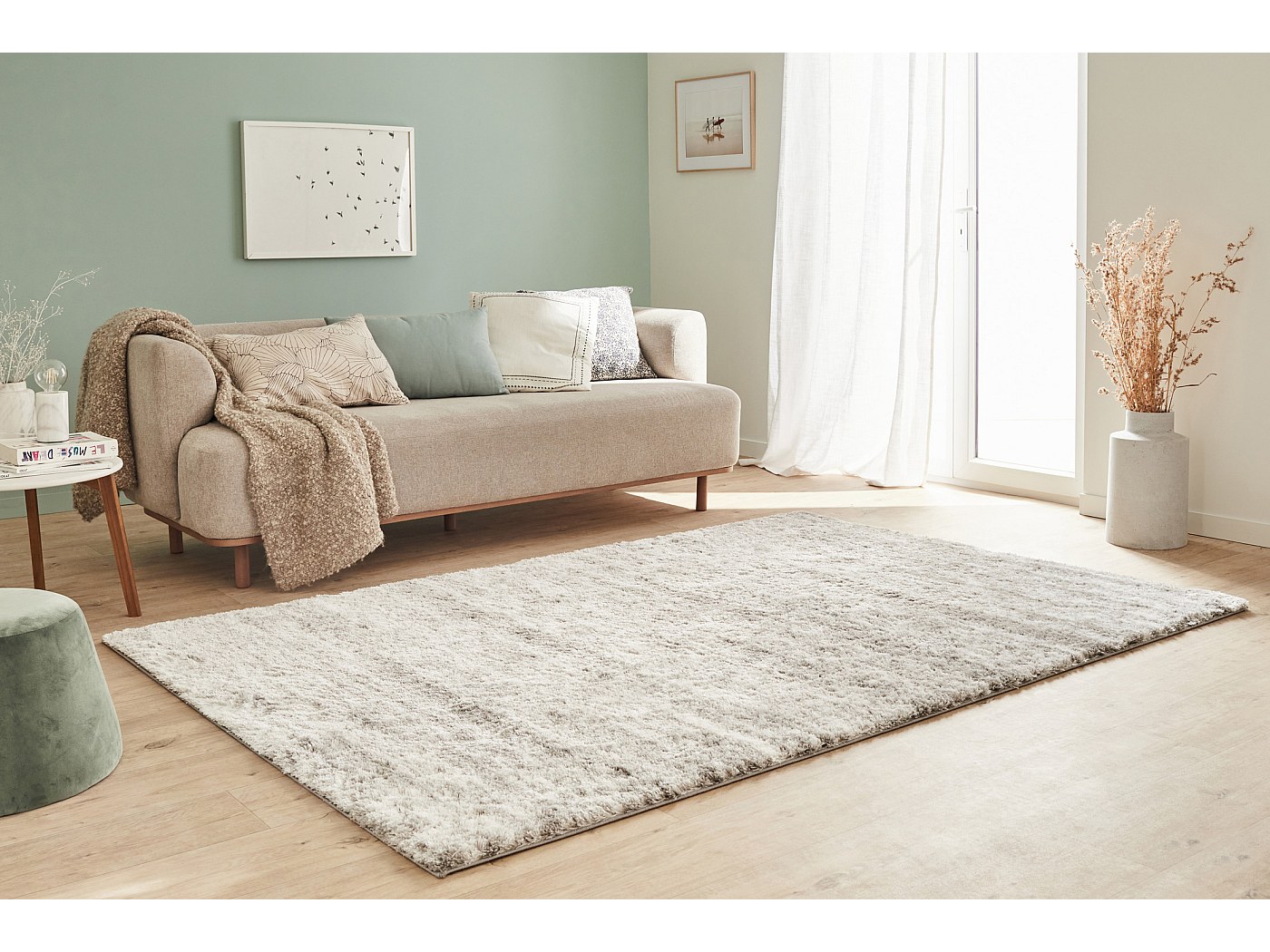 Tapis de salon - gris - effet dégradé - poils long - doux - Oslo - 120x160