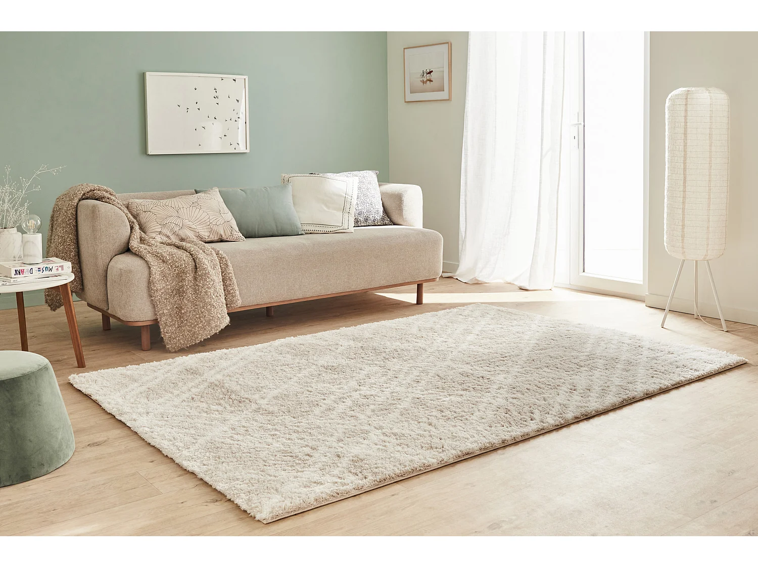 Tapis de salon - beige - grafique - poils long - doux - Oslo - 160x230