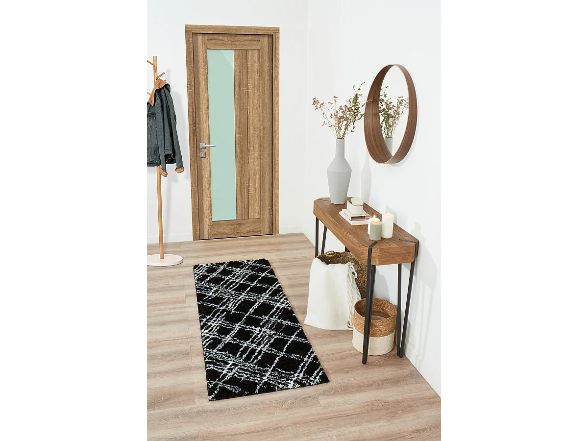 Tapis de salon - noir - grafique - poils long - doux - Oslo - 80x150