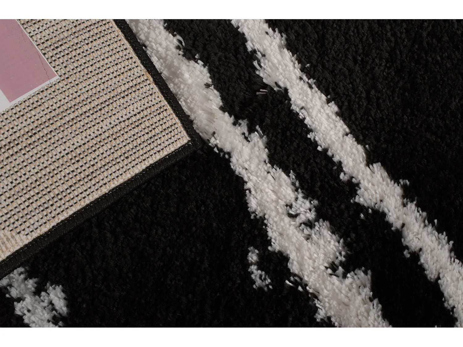 Tapis de salon - noir - grafique - poils long - doux - Oslo - 80x150