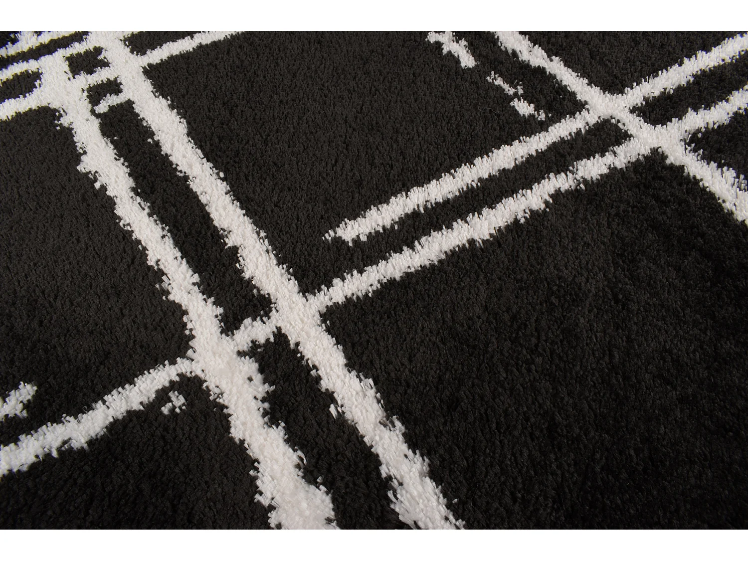 Tapis de salon - noir - grafique - poils long - doux - Oslo - 80x150