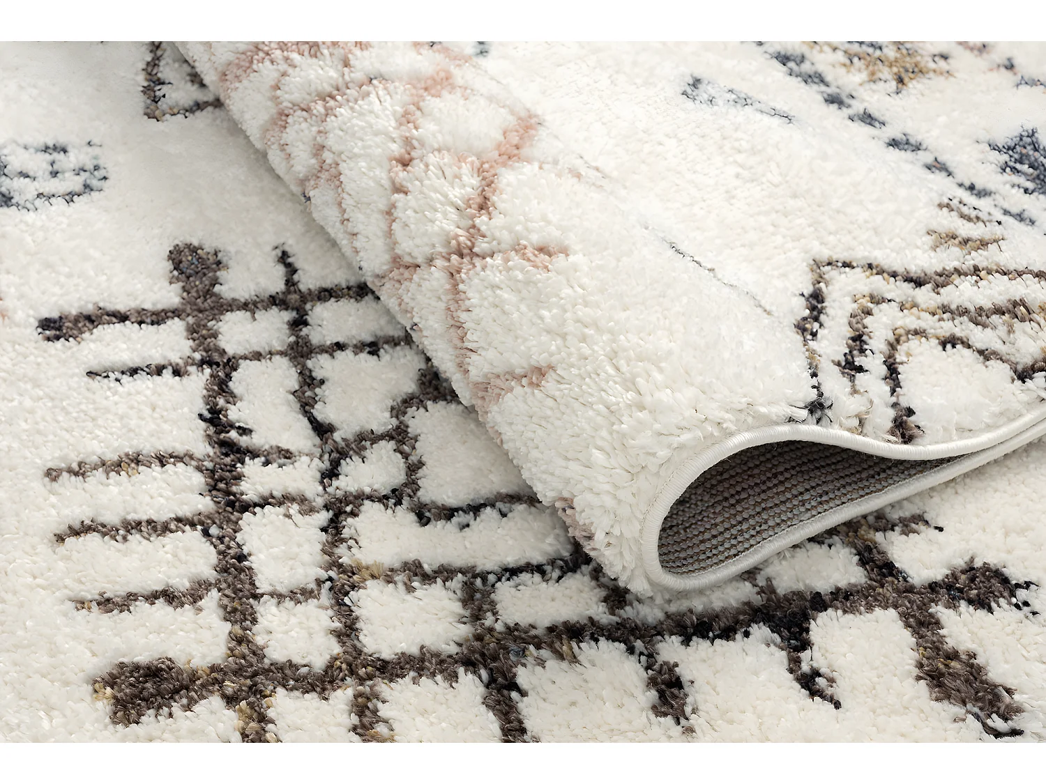 Tapis de salon - laine - franges - crème  - losange - 200x290 cm