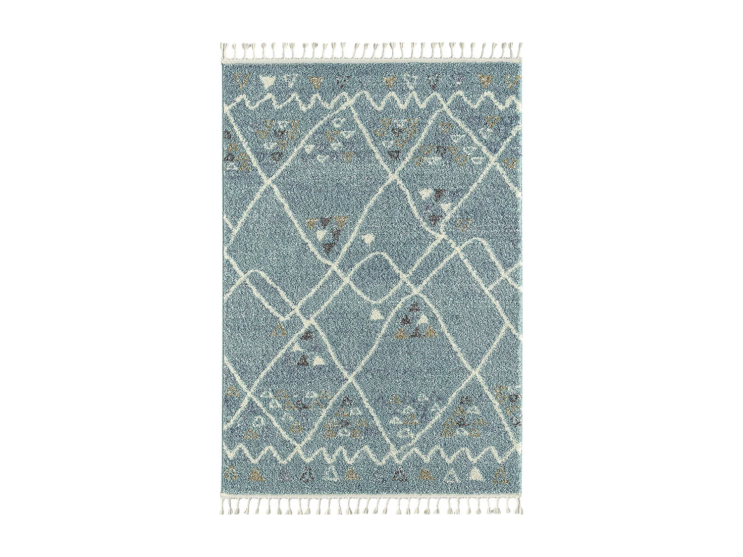 Tapis de salon - berbère - franges - laine - bleu - polypropylène - 120x170 cm