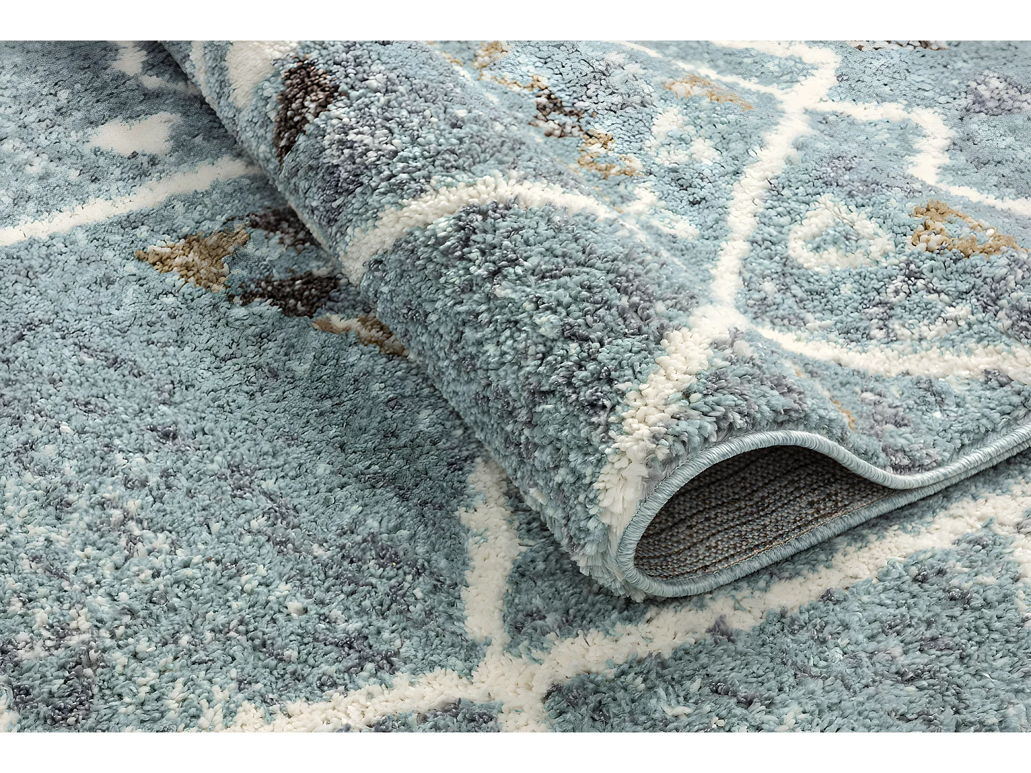 Tapis de salon - berbère - franges - laine - bleu - polypropylène - 120x170 cm
