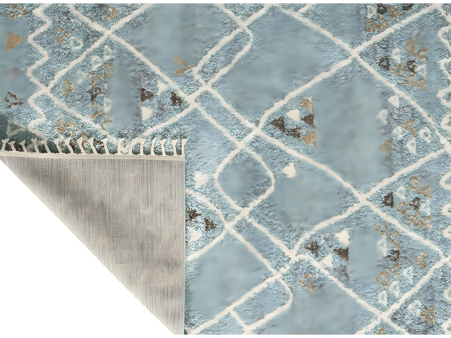 Tapis de salon - berbère - franges - laine - bleu - polypropylène - 120x170 cm