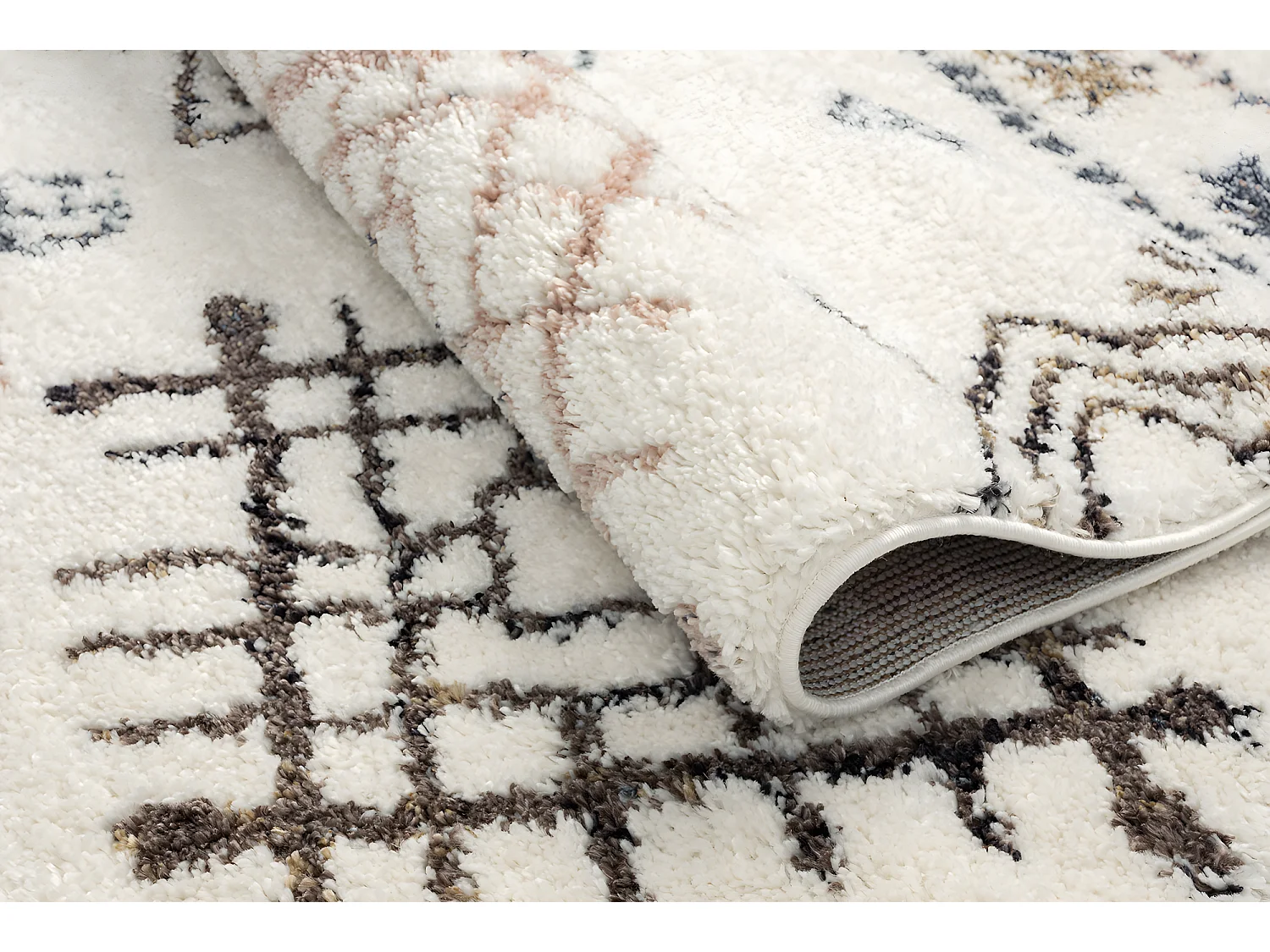 Tapis de salon - laine - franges - crème  - losange - 160x230 cm