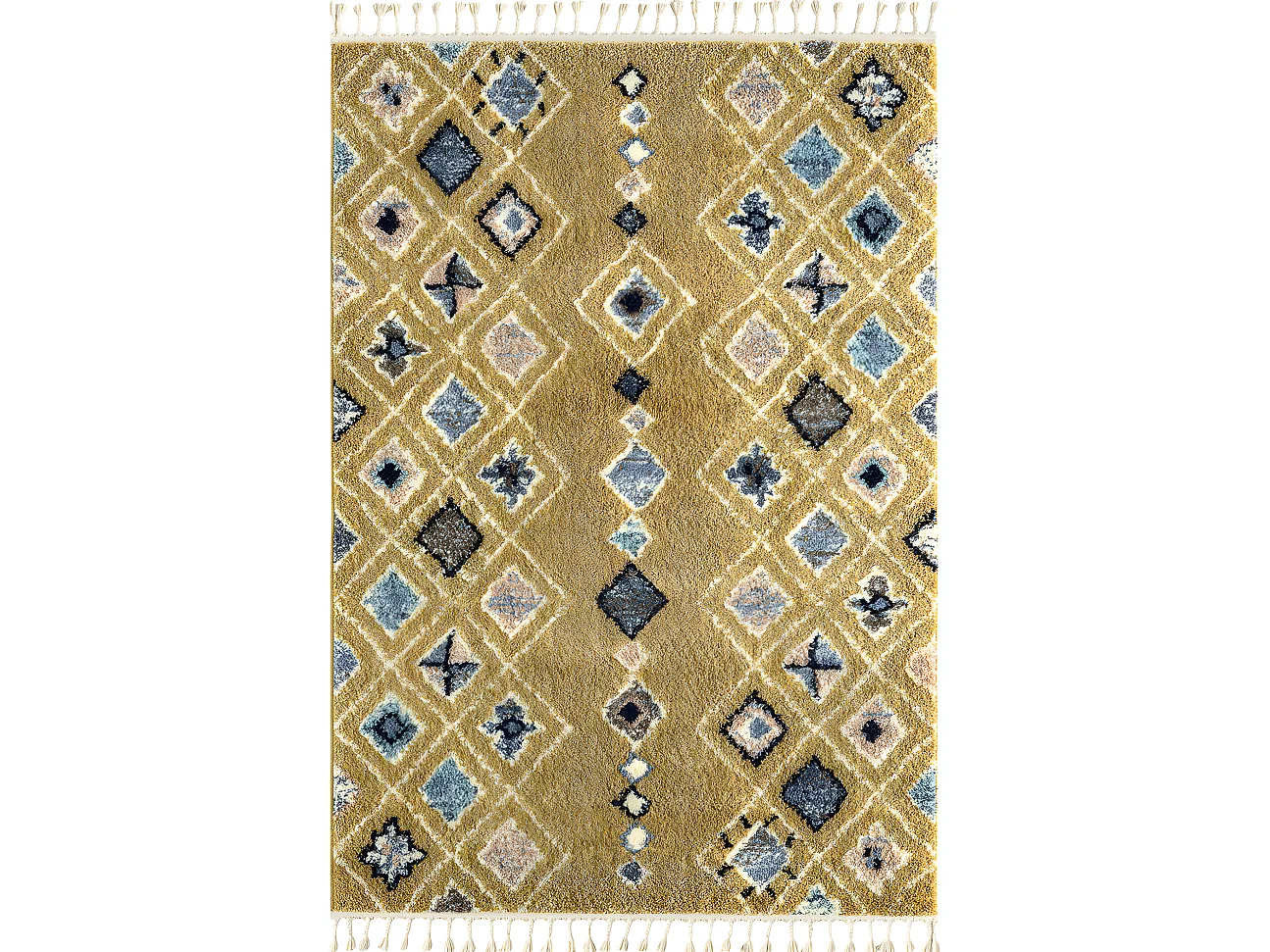Tapis de salon - berbère - franges - laine - jaune - 160x230 cm
