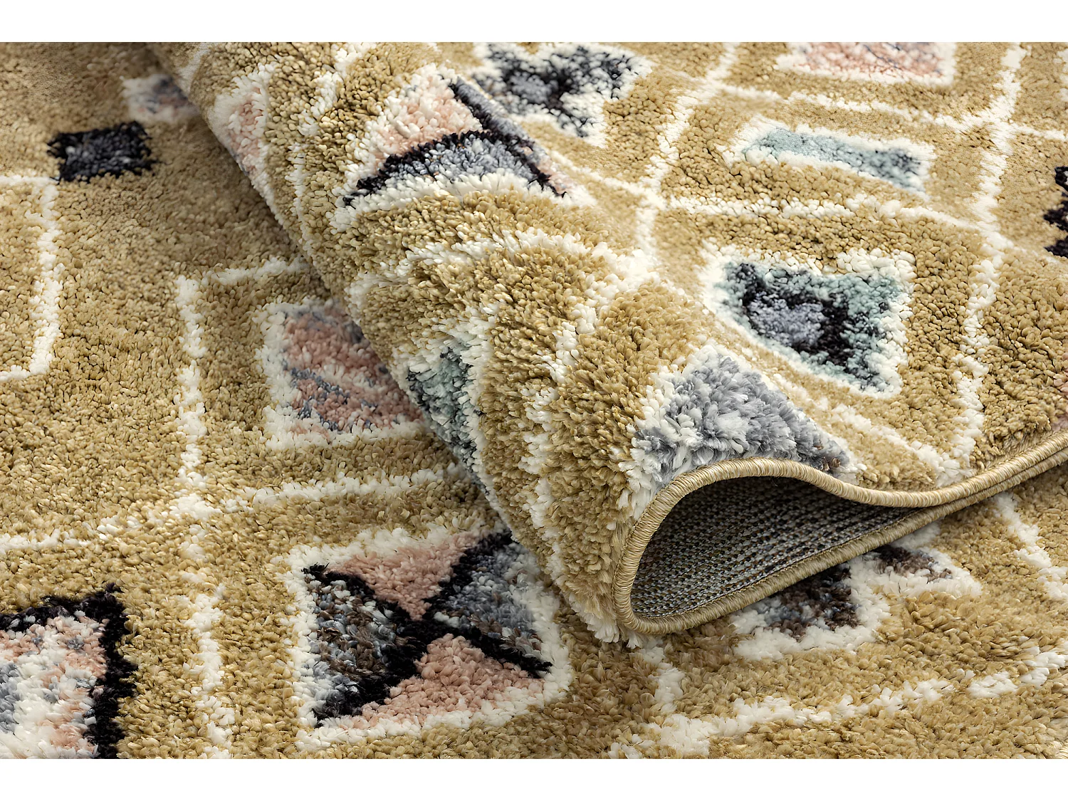 Tapis de salon - berbère - franges - laine - jaune - 160x230 cm