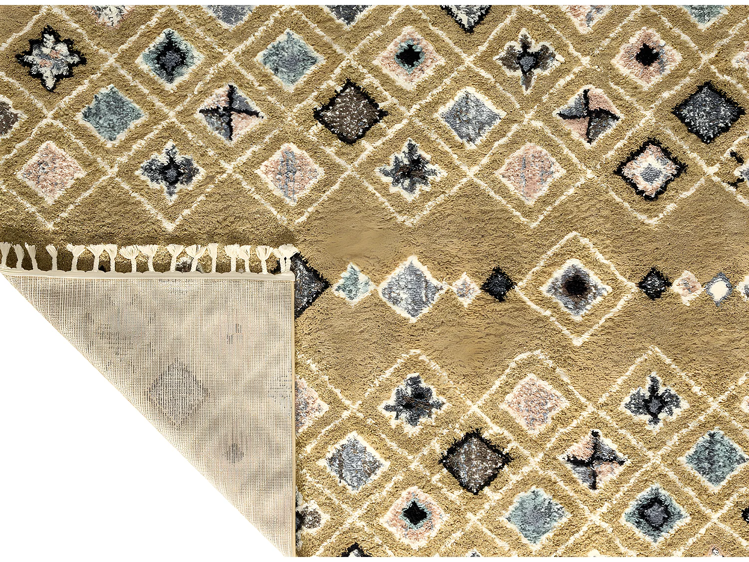 Tapis de salon - berbère - franges - laine - jaune - 160x230 cm