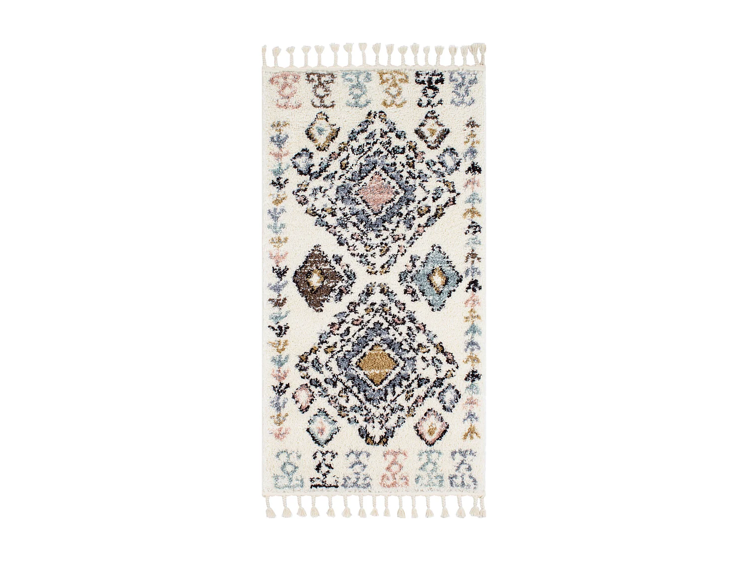 Tapis de salon - laine - franges - crème  - 80x150 cm