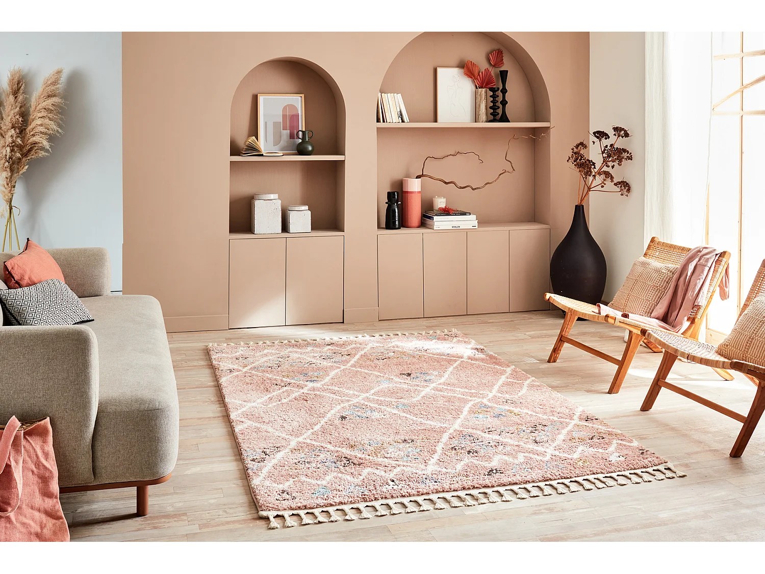 Tapis de salon - berbère - laine - rose - polypropylène - 120x170 cm