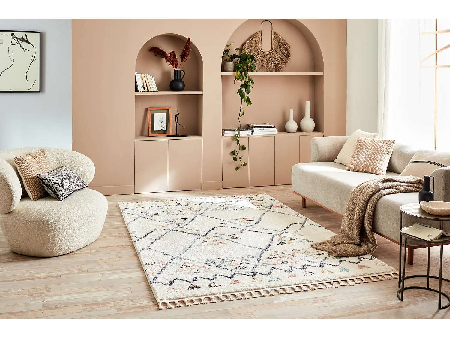 Tapis de salon - laine - crème  - polypropylène -160x230 cm