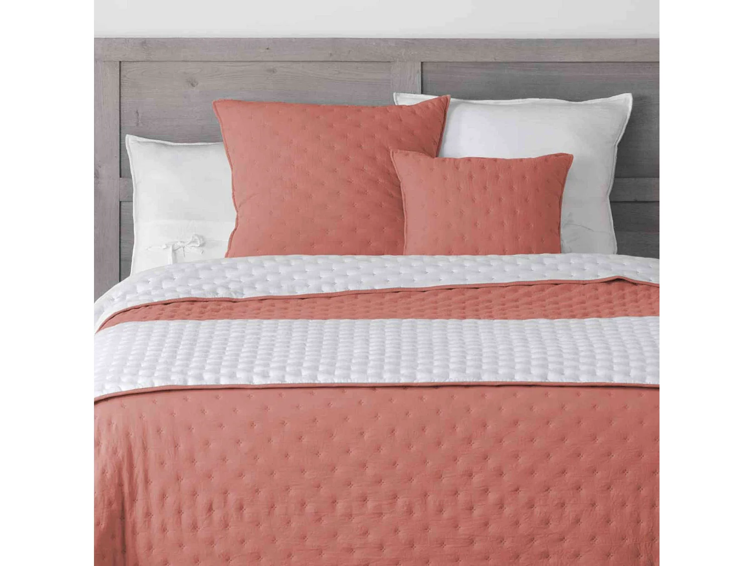 Dessus de Lit Matelassé "Mellow" 80x180cm Terracotta & Blanc