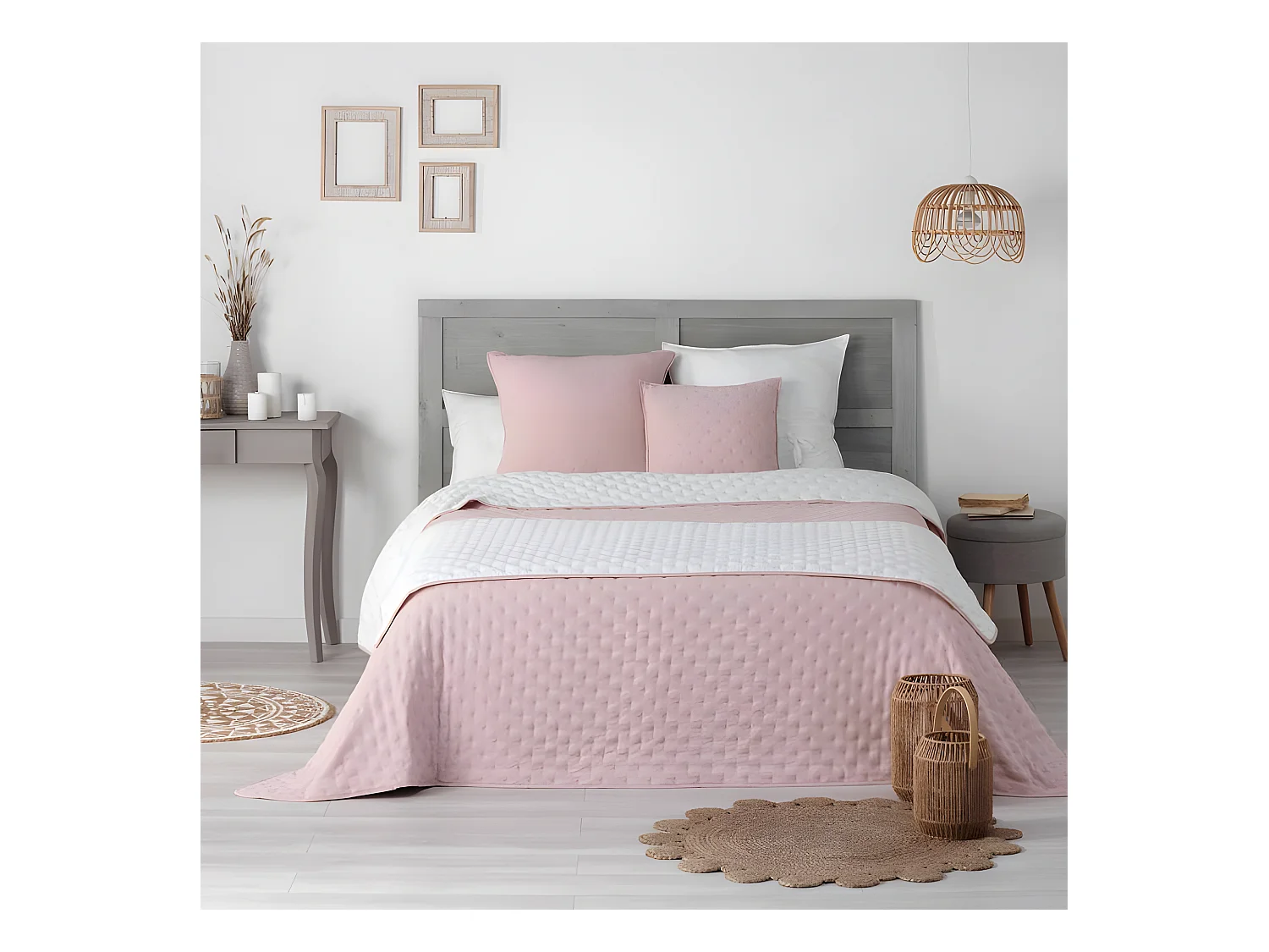 Dessus de Lit Matelassé "Mellow" 80x180cm Rose & Blanc