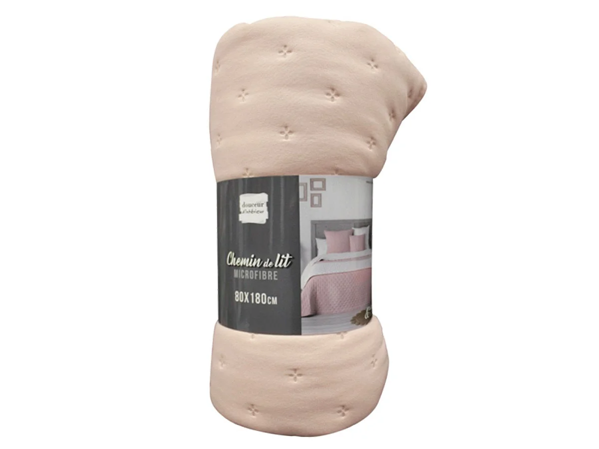 Dessus de Lit Matelassé "Mellow" 80x180cm Rose & Blanc