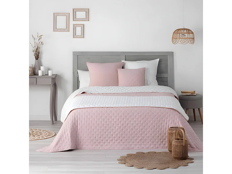 Dessus de Lit Matelassé "Mellow" 80x180cm Rose & Blanc