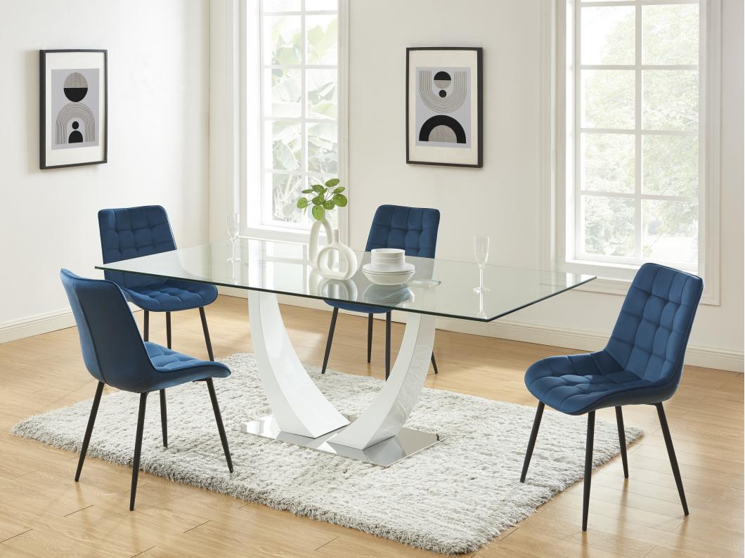 Lot de 6 chaises matelassées - Velours et métal noir - Bleu nuit - OLLUA