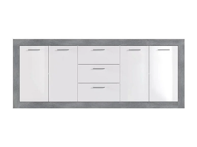 STONE Buffet 4 portes 3 tiroirs - Décor béton et blanc - L 206 x P 45 x H 83,4 cm