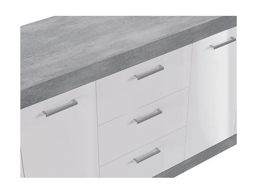 STONE Buffet 4 portes 3 tiroirs - Décor béton et blanc - L 206 x P 45 x H 83,4 cm