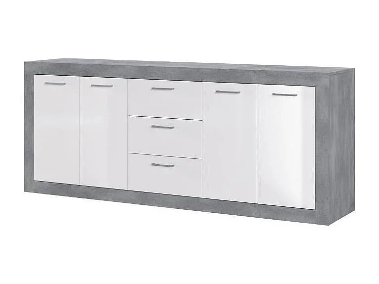 STONE Buffet 4 portes 3 tiroirs - Décor béton et blanc - L 206 x P 45 x H 83,4 cm