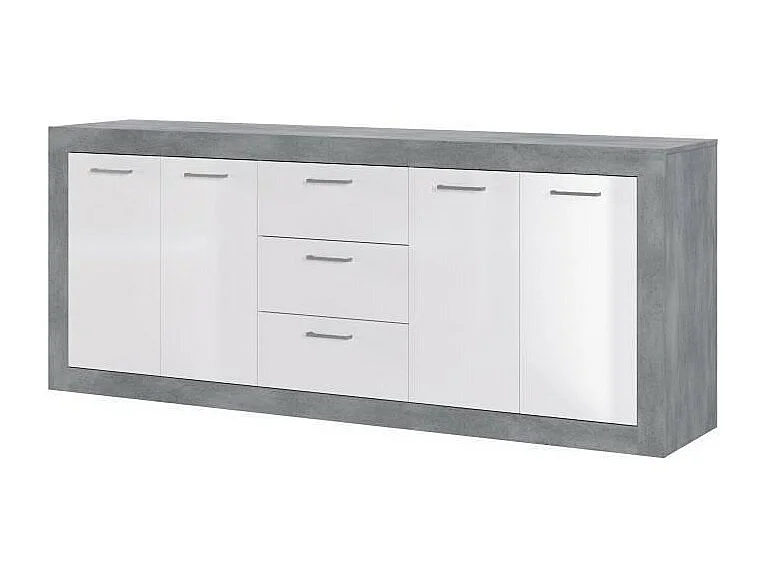 STONE Buffet 4 portes 3 tiroirs - Décor béton et blanc - L 206 x P 45 x H 83,4 cm