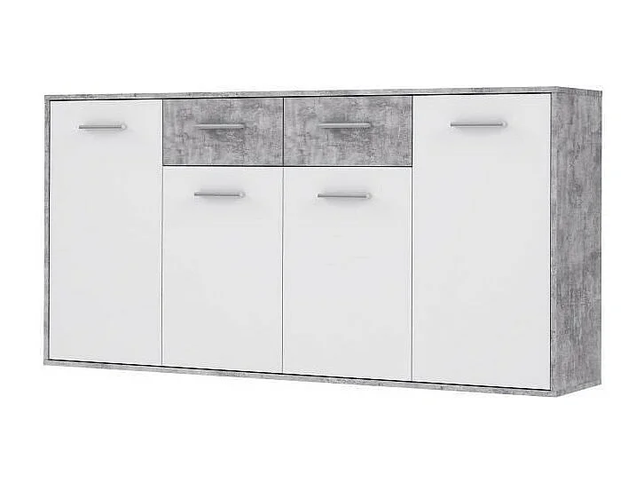 Credenza bassa 4 ante e 2 cassetti Bianco e cemento chiaro 162,3 x 34,2 x 88,1 cm
