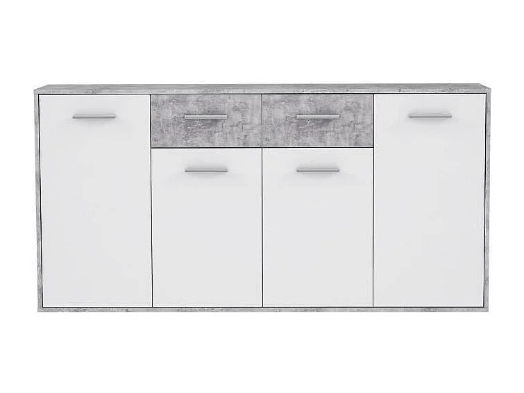 Credenza bassa 4 ante e 2 cassetti Bianco e cemento chiaro 162,3 x 34,2 x 88,1 cm