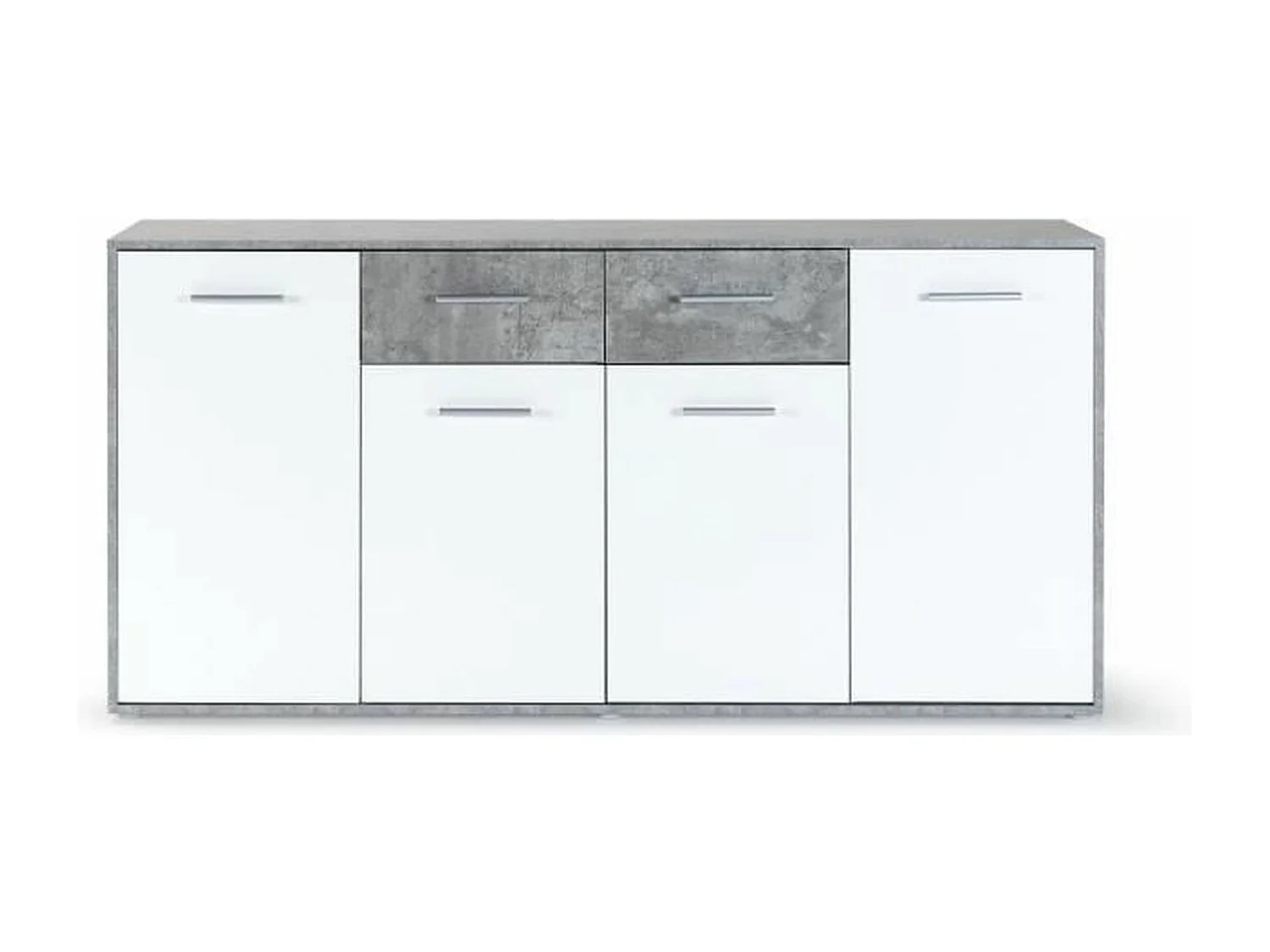 Credenza bassa 4 ante e 2 cassetti Bianco e cemento chiaro 162,3 x 34,2 x 88,1 cm