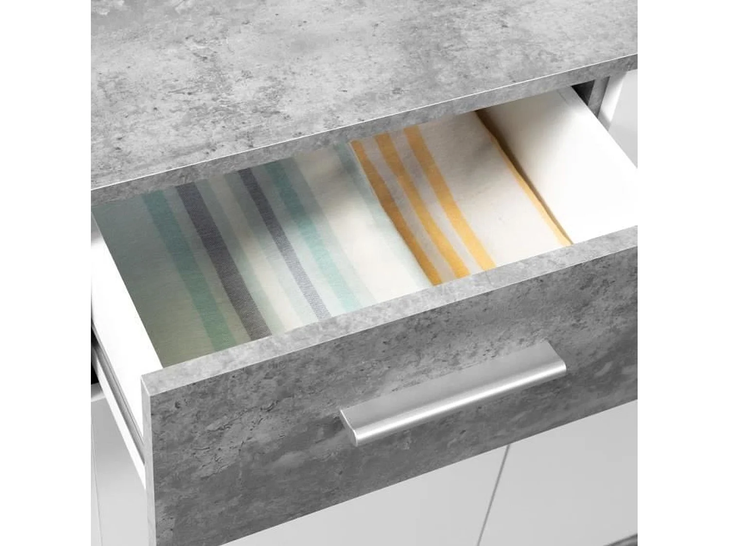 Credenza bassa 4 ante e 2 cassetti Bianco e cemento chiaro 162,3 x 34,2 x 88,1 cm