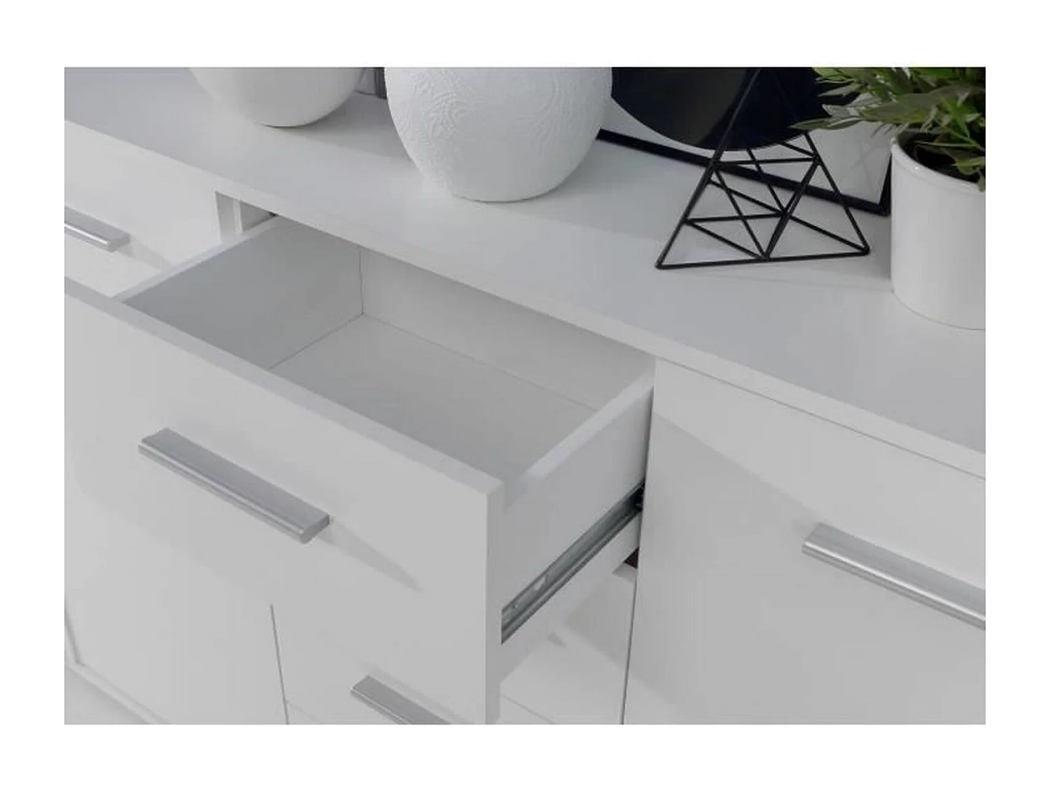 Buffet bas 4 portes et 2 tiroirs - Blanc mat - 162,3 x 34,2 x 88,1 cm