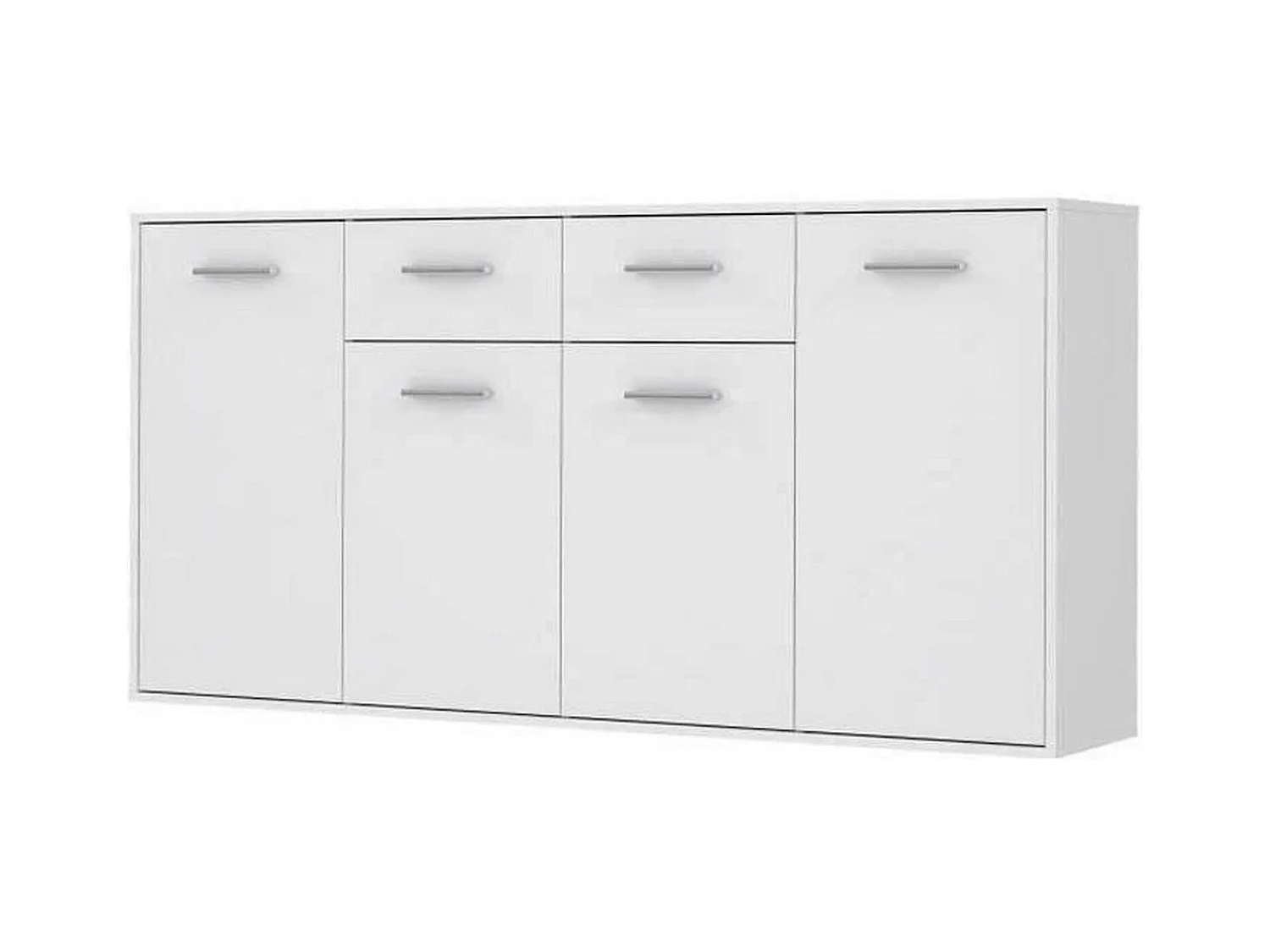 Buffet bas 4 portes et 2 tiroirs - Blanc mat - 162,3 x 34,2 x 88,1 cm