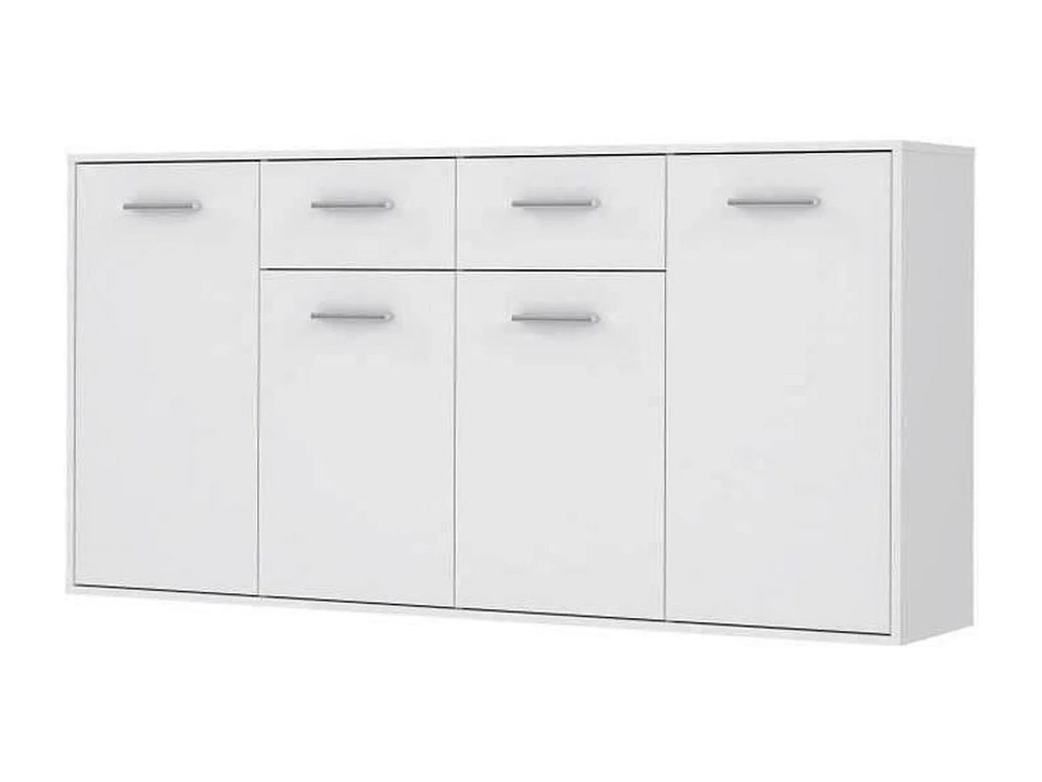 Buffet baixo PILVI branco mate 4 portas 2 gavetas madeira 162x34x88 cm para sala