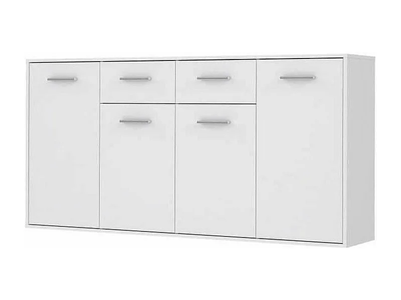 Niedriges Sideboard mit 4 Türen und 2 Schubladen – Mattweiß – 162,3 x 34,2 x 88,1 cm
