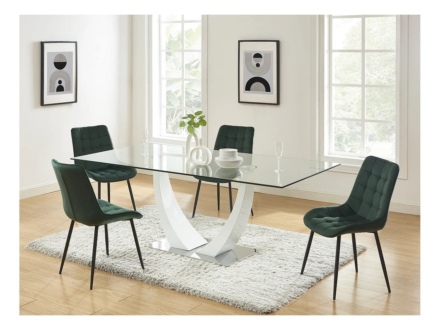 Lot de 6 chaises matelassées - Velours et métal noir - Vert - OLLUA