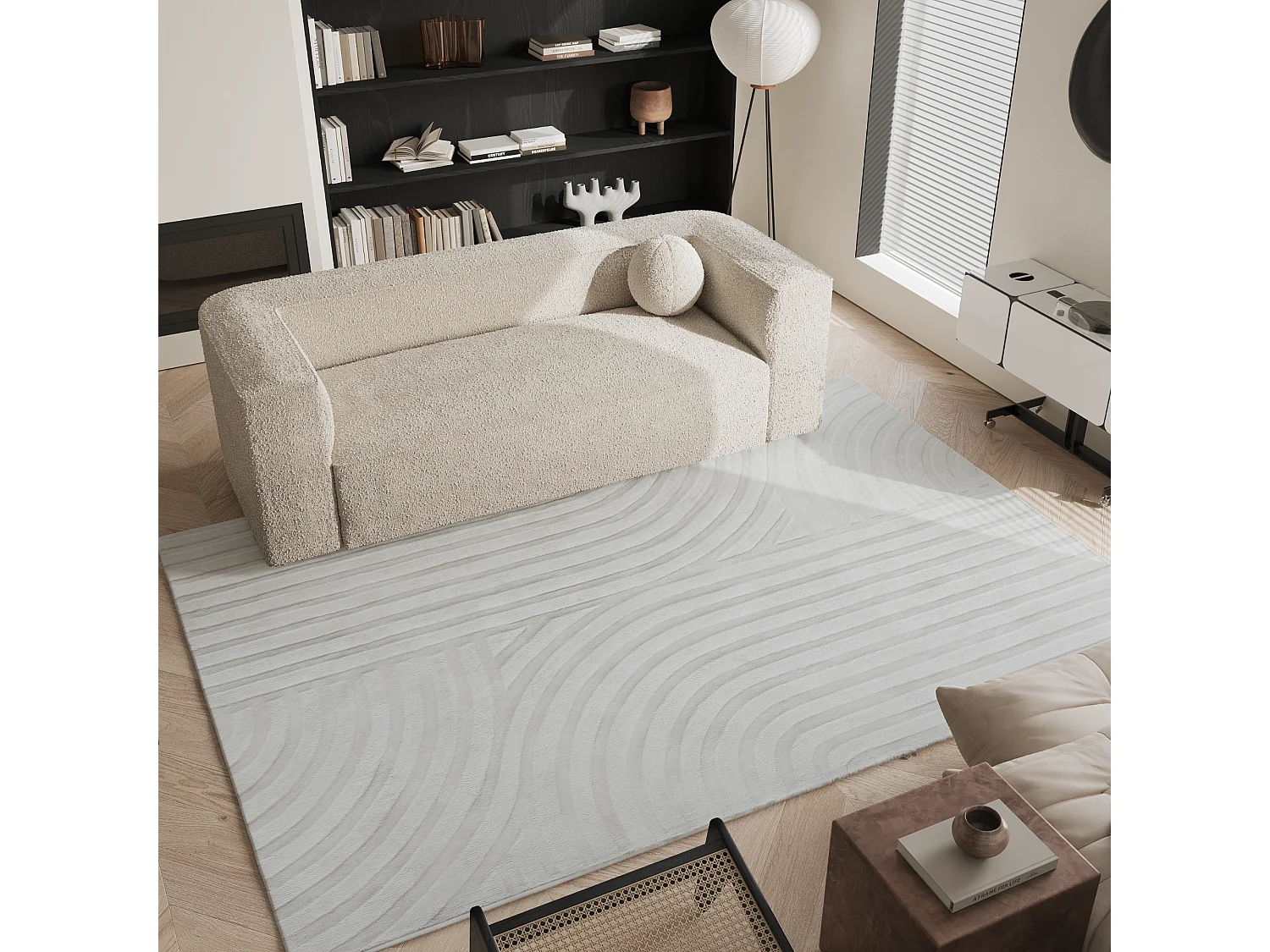 Tapis rectangulaire Dana en viscose blanc cassé 300x200cm