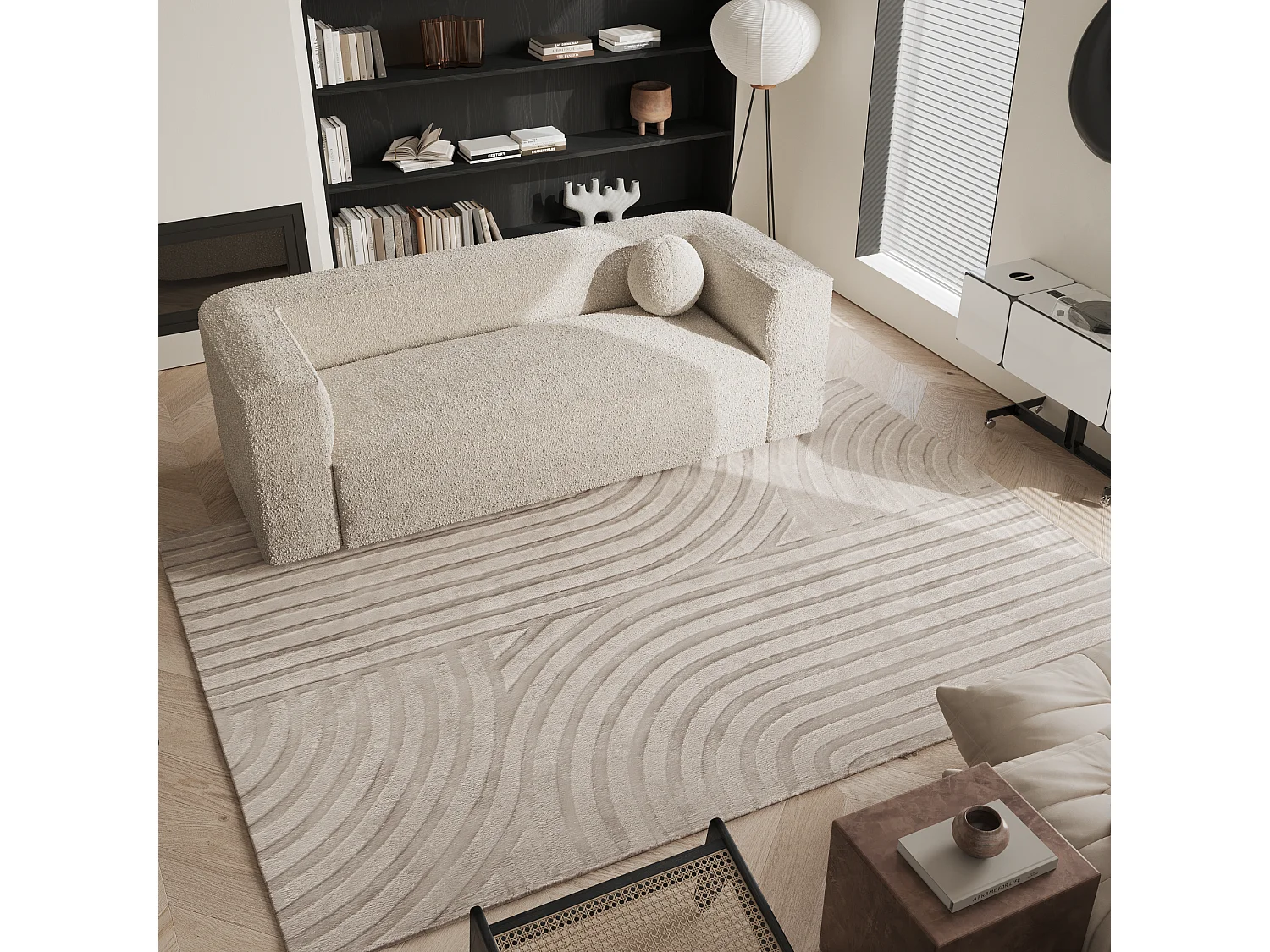 Tapis rectangulaire Dana en viscose beige 300x200cm