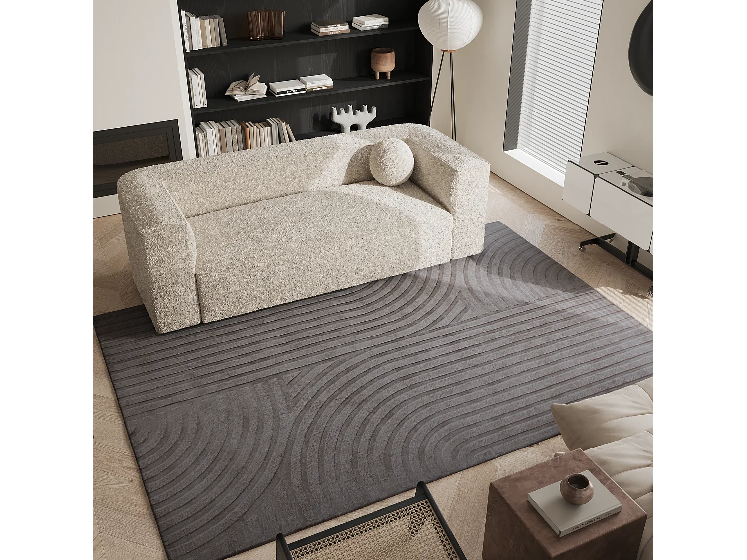 Tapis rectangulaire Dana en viscose gris anthracite 300x200cm